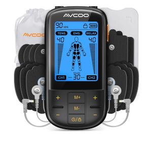 AVCOO 3-in-1 TENS Unit Muscle Stimulator with 30 Modes, 40 Intensities TENS Machine for Gradual Back Pain Relief Therapy, Rechargeable EMS Unit Massager with 12 TENS Electrode Pads, a Storage Bag