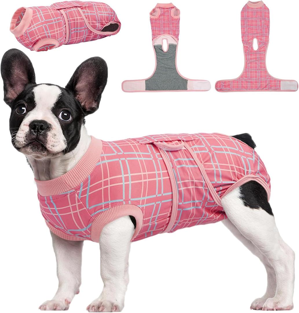 Kuoser Dog Recovery Suit for Female Male Dogs, Post-Surgery Bodysuit for Spay Neuter, Dog Onesie After Surgery, Anti-Licking Pet Surgical Recovery Suit, Pink S (S (Back:11.4-13.4'', Weight:7-15 LB))