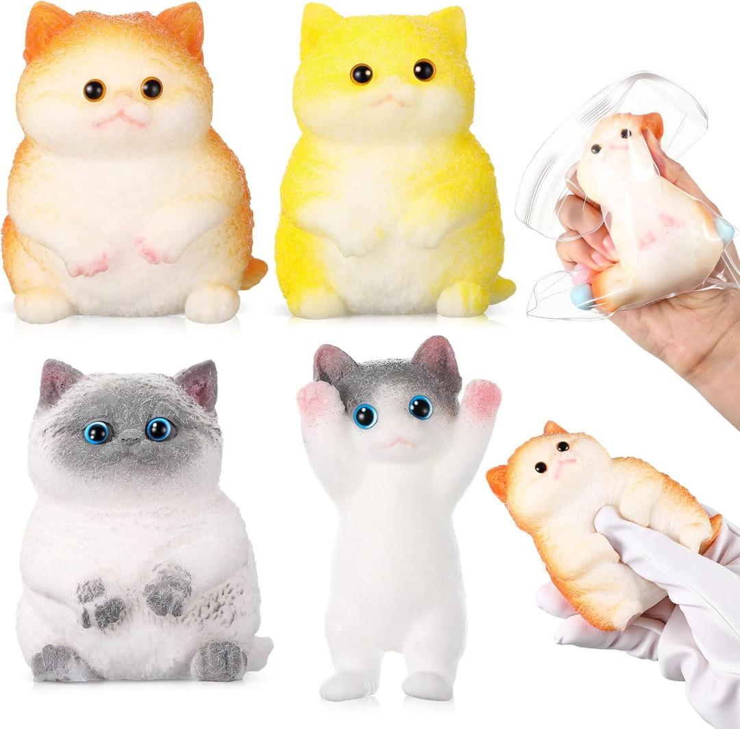 4 Pcs Fat Taba Cat Pinch Kit Cute Soft Fidget Squeeze Stress Relief Kawaii Funny Taba Kitten Ideal Memorial Gift for Cat Lovers Adult Fun