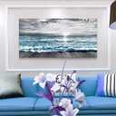 Wapluam Large Canvas Wall Art For Living Room & Bedroom Decor - Black & White Blue Sea Wave Pictures - Framed Beach Posters