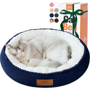 Zerbuger 20in Washable Cat Beds for Indoor Cats - Round Donut Pet Bed for Cats, Small Dogs, Puppy, Kitten - Anti-Slip Bottom, Calming Bed Gift - Navy Blue