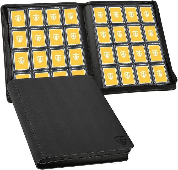 16 Pocket Toploader Binder,Holds 640 3”x4” Toploader Hard Cases,Sleeves Card Collection Binder,20 Double Sided Pages,Compatible with Trading & Sports Holder(Black)