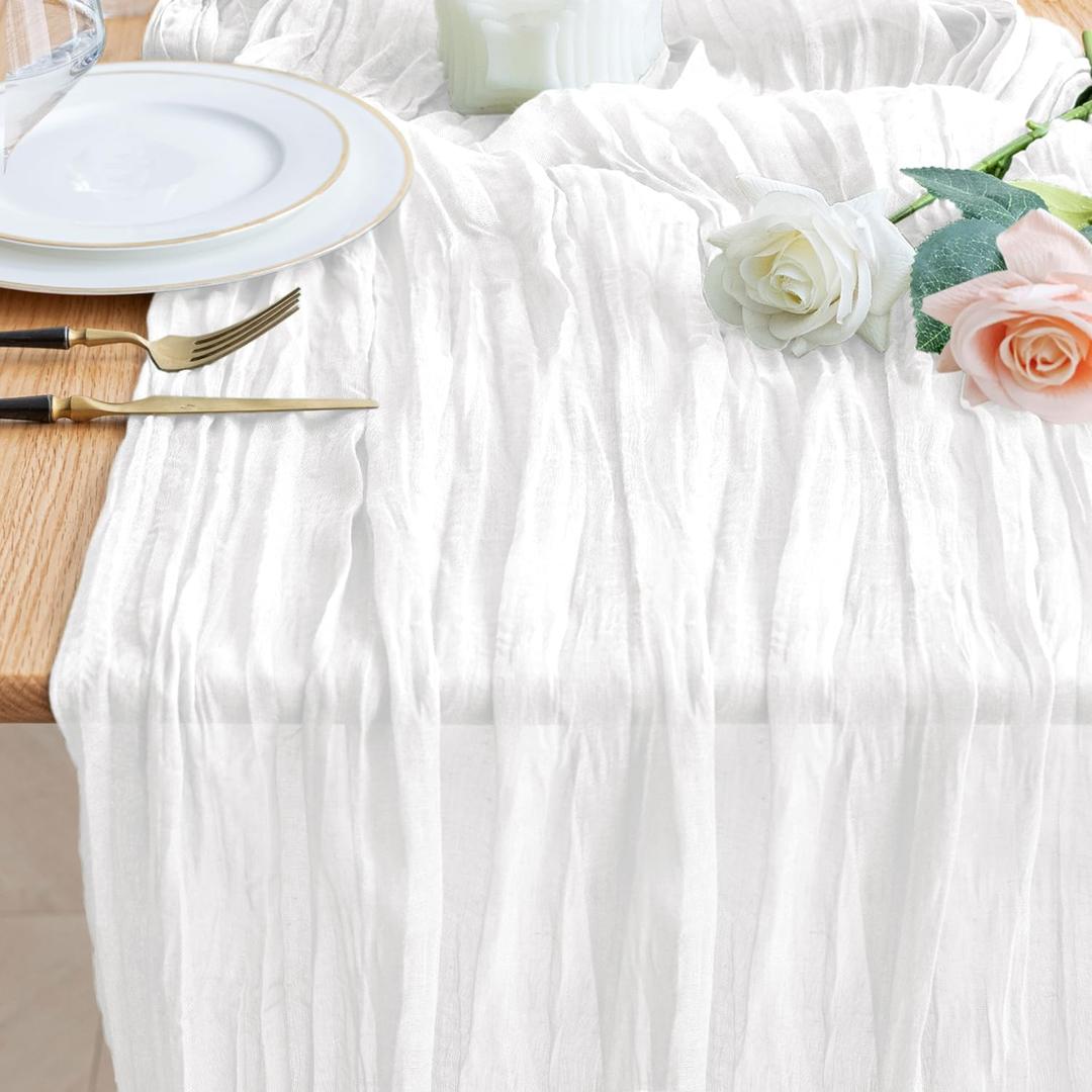 Wokceer Cheesecloth Table Runner 10FT Ivory White Boho Gauze Cheese Cloth Table Runner for Party Christmas Rustic Sheer Runners Easter for Baby Bridal Shower Wedding