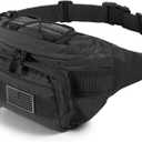 Tactical Fanny Pack,Military Waist Bag Pack with U.S Patch Utility Hip Belt Bumbag for Outdoor Fishing Hiking (Black(4 Zipper Pockets))