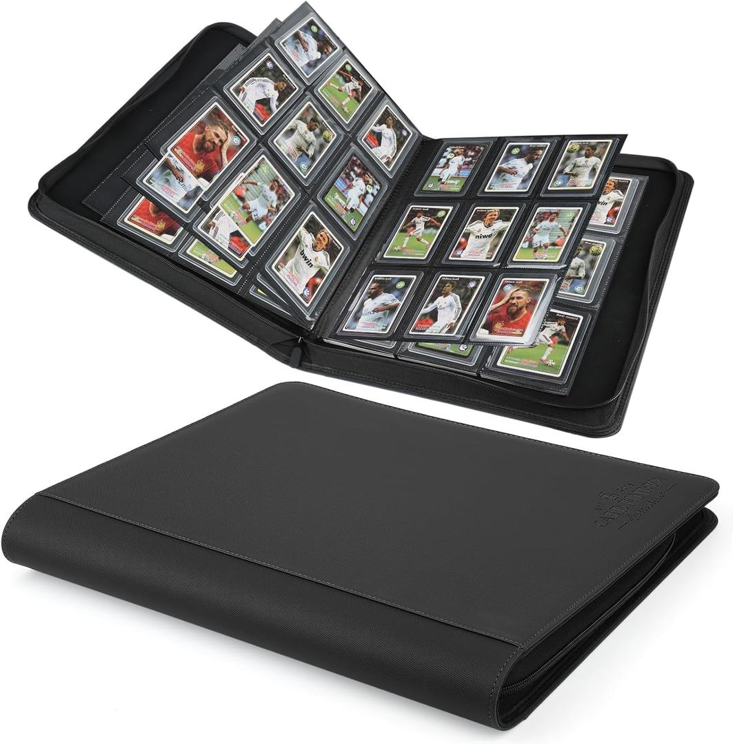 Top loader Binder-9 Pockets Pages Sleeves | Toploader Binder | Holds 288 Cards | Sleeves for 34 rigid | Ringless Double-Sided Pockets for TCG, Sports | Toploader card binder(black)