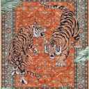 Moynesa Tiger Washable Rugs, 8x10 Area Rugs for Living Room, Soft Large Vintage 8x10 Bedroom Rug, Botanical Non Slip Ultra Thin Floor Carpet for Dining Room Home Office, Rust