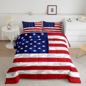 Feelyou American Flag Bedding Set Camouflage USA Flag Comforter Set Army Camo Flag Comforter Blue Red and White Stars Down Alternative Comforter for All Season Room Decor Full Size (Multi 1052)