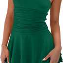 Women Sexy Tube Top Silk Dress Strapless Ruched Basque Waist Ruffle Layer Mini Dress Jumpsuit Party Dresses (0620-green, Small)