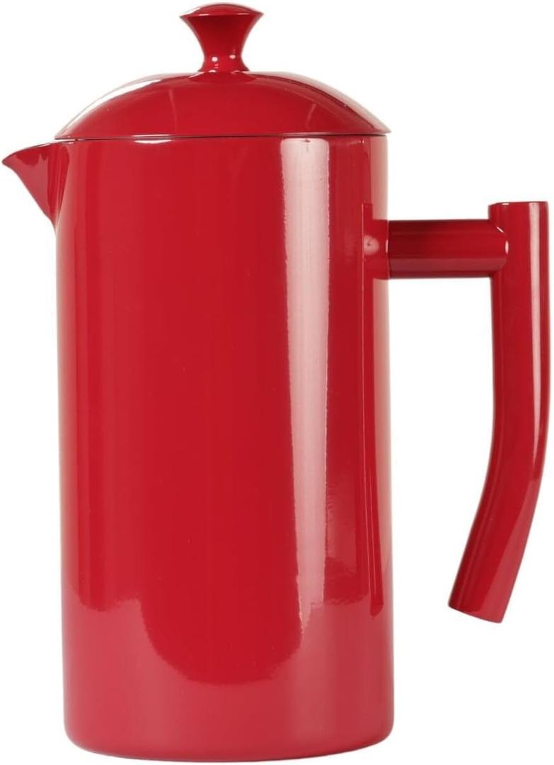 Frieling Insulated Double-Walled Stainless Steel French Press Coffee Maker - 34 fl oz, Red - Camping Coffee Press