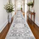 RUUGME 3x20 Washable Runner Rug - Extra Long Vintage Hallway Rugs with Non Slip Backing Soft Stain Resistant Carpet for Kitchen Bedroom Distressed Home Decor Floor Mat for Living Room 3x20 Grey