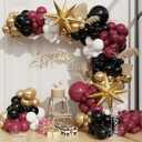 Burgundy Balloon Arch Garland Kit,Burgundy Maroon and Gold White Black Balloons Exploding Star Foil Balloons for New Year Decorations Graduation Retirement Birthday Wedding Party Supplies