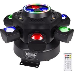 Moving Head DJ Lights 150W RGBW, 6-Arm Party Stage Light with Remote | 150W RGBW 6-Arm Beams, LED Strip, DMX-512 & Sound-Activated, Quiet Motor, Sharp Beam Through Haze/Fog, Home Party Use