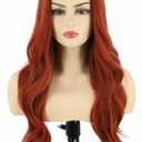 Topcosplay Women Wigs Red Long Wavy Curly Wig Middle Part Full Wigs Synthetic Halloween Costume Wig (Auburn)