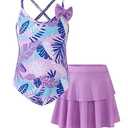 Saeaby Girl One Piece Swimsuit Bathing Suits for Girls with Ruffle Skirt Crisscross Hawaii Swimwear 3-4 Years Old
