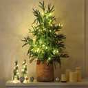 XunYee 3 ft Christmas Artificial Tree with Lights Decorative Planter 36" Lighted Tabletop Christmas Tree Faux Norfolk Island Pine for Xmas Indoor Outdoor Seasonal Decor, Not Included Woven Baskets