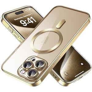 for iPhone 12 Pro Max Case[Full Camera Lens Protection][Compatible with MagSafe]Clear Luxury Plating[Strong Magnetic]Shockproof Slim Phone Case for iPhone 12 Pro Max 6.7"Women Girls, Gold