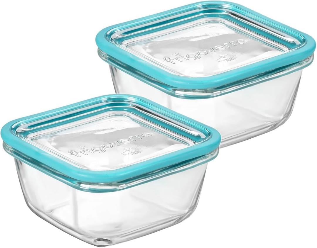 Bormioli Rocco Frigoverre Future Set Of 2 14.25 oz. Square Food Storage Container, Made From Durable Glass, Dishwasher Safe, Made In Italy, 2 Pack.