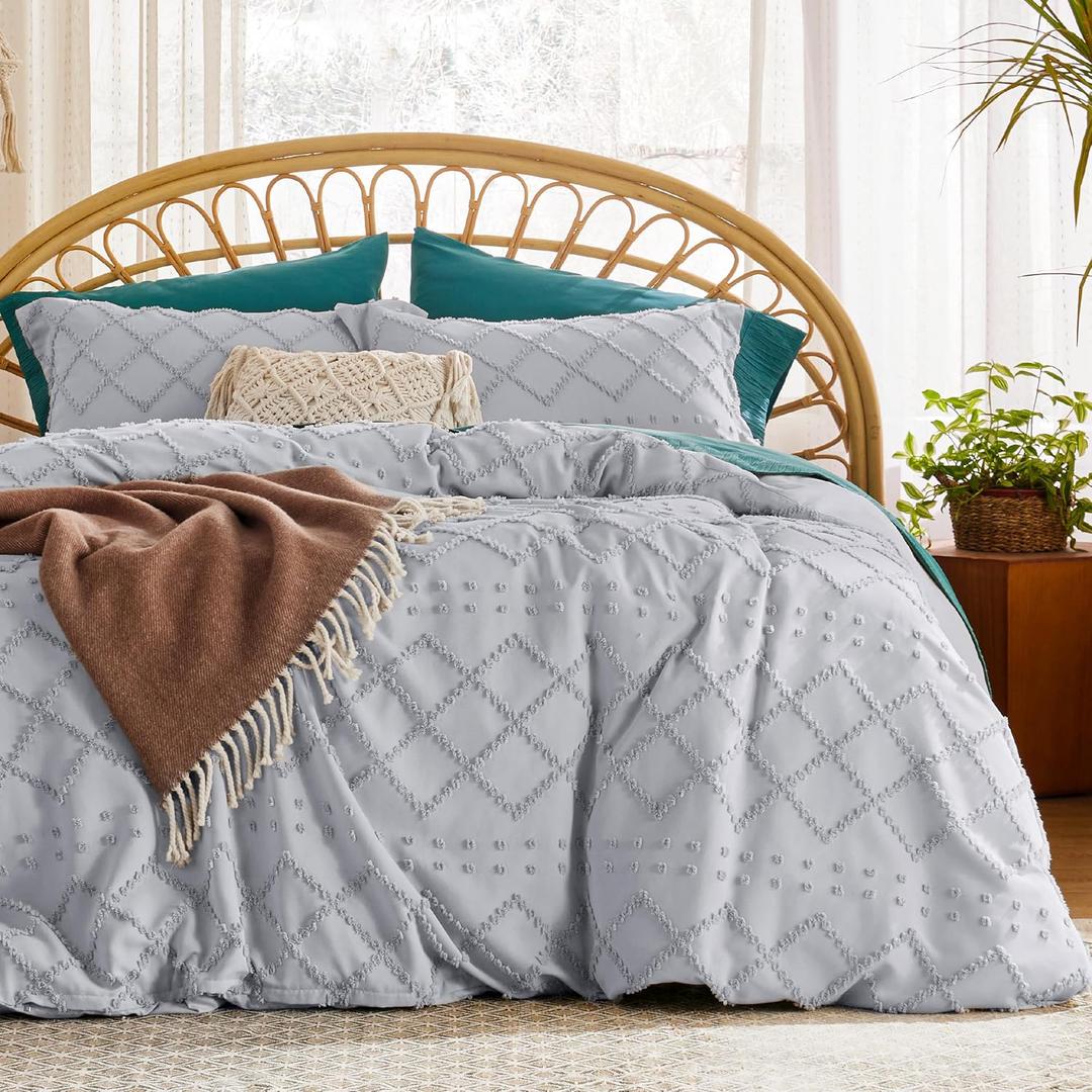 Bedsure Boho Twin Duvet Cover Size - Light Grey Breathable & Soft Boho Bedding, Machine Washable Comforter Cover for All Seasons, Includes 1 Duvet Cover 68"x90" with 1 Pillow Sham & Zipper Closure