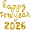 2026 New Years Balloons - 16 Inch Script Happy New Year Balloons - Gold Foil 2026 Balloon for 2026 New Years Eve Party Supplies - Happy New Year Decorations 2026