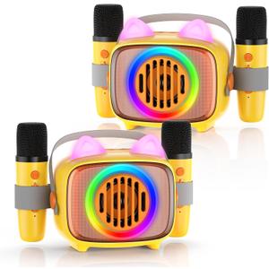 BIGASUO Karaoke Machine for Kids, Portable Bluetooth Speaker with 2 Wireless Microphones, Music Toy Gift for Girls Boys Age 4-12, Birthday Party Gifts for Toddlers Teens-2 Pack