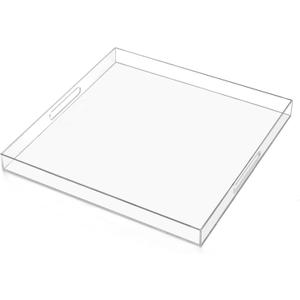 24×24 inches Oversized Clear Acrylic Ottoman Tray Extra Large Decorative Tray Spill-Proof Serving Trays with Handles King-Size Safe Edge Organizer for Coffee Table Countertop Breakfast