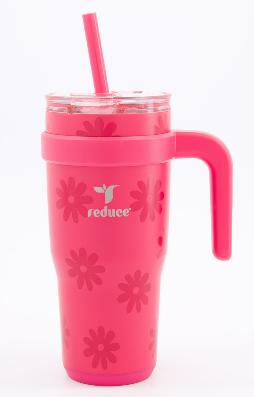 REDUCE 24 oz Stainless Steel Tumbler with Handle - Dual-Wall Vacuum Insulated Travel Mug, Sweat-Proof Lid & Reusable Straw - Keeps Drinks Cold for 24 Hrs, Fits Cupholders, Dishwasher Safe - Sangria