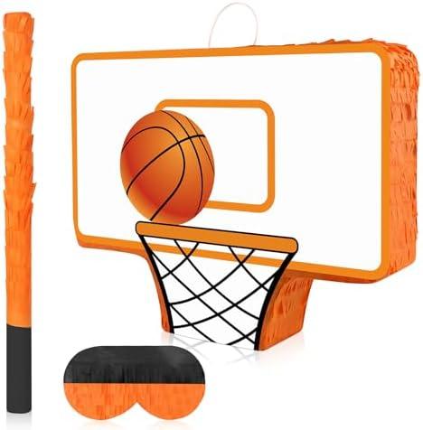 Hooqict Basketball Pinata with Blindfold and Bat Stick Basketball Birthday Party Decorations for Kids Boys Basketball Themed Party Supplies Sports Carnival Games