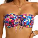 Tempt Me Women Bandeau Bikini Top Strapless Swim Tops Tube Halter Swimsuit Top Only (Large, Colorful Floral)