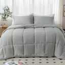 KASENTEX Crinkle Comforter Set King Size,Fluffy Lightweight 3-Piece Bed Set,Soft Warm Down Alternative Duvet Insert,Breathable Muslin Comforter,Machine Washable, All-Season, Silver Gray