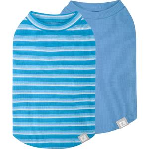 KYEESE 2Pack Waffle Dog Shirts, Lightweight Sleeveless Dog T Shirts for Small Dogs Boy, Breathable Pet Vest Comfort Tank Top Soft Dogs Clothes for Daily Wear, Blue+Striped, L