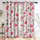 Renaiss Pink Rose Floral Curtains Red Peony Flowers Blackout Window Curtains for Bedroom Thermal Insulated Living Room Window Drapes 42W x 84L Inches 2 Panel Set, Grommet Top