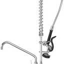 Commercial Sink Faucet with Sprayer for Kitchen: MSTJRY 42" Height 8" Center 14" Swing Spout Pre Rinse Assembly Wall Mount Commercial Faucet with Sprayer Fit for 3 Compartment Sink - Polished Chrome