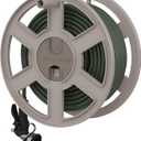 Suncast 100 ft Garden Hose Holder Wall Mount, Taupe Heavy-Duty Wall Mounted Water Hose Reel for Outside Use, Manually Retractable Sidewinder, Open Space-Saving Storage, Made in the USA