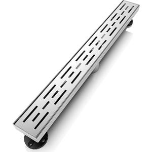WEBANG 24 Inch Linear Shower Drain Rectangular Floor Drain with Accessories Rainline Pattern Cover Grate Removable SUS304 Stainless Steel CUPC Certified Brushed
