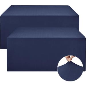 Nasitos Fitted Table Covers Stretch Spandex - 96 x 30 Inch - 2 Pack Navy Rectangle Table Clothes for 8 Foot Folding Tables, Fabric Tablecloths for Parties, Trade Show, Craft Show, Birthday