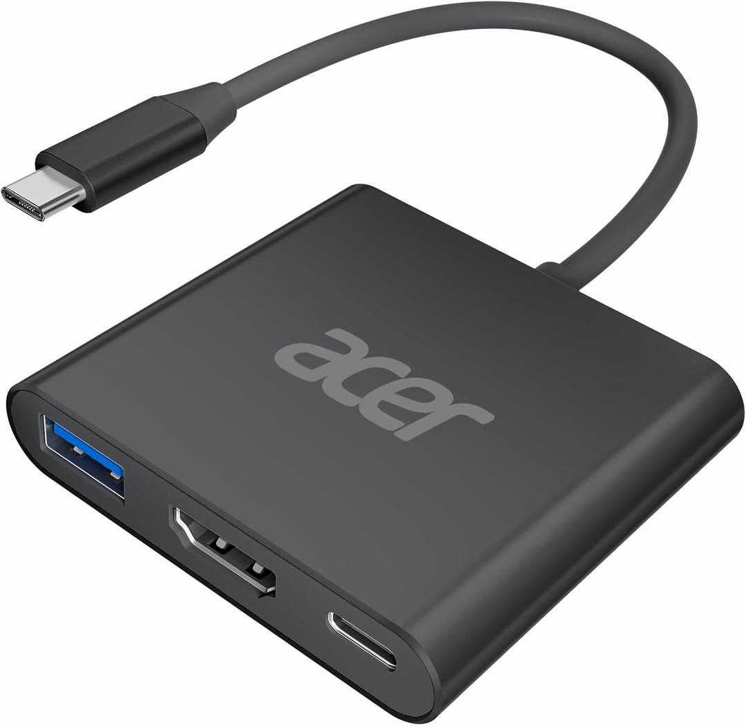 Acer USB C to HDMI Adapter, 4K USB C Hub with 100W PD, USBA 3.0 Port, HDMI to USBC Multiport Digital AV Converter for MacBook Pro/Air, iPad, Tablets, TV, Monitor and More (Black)