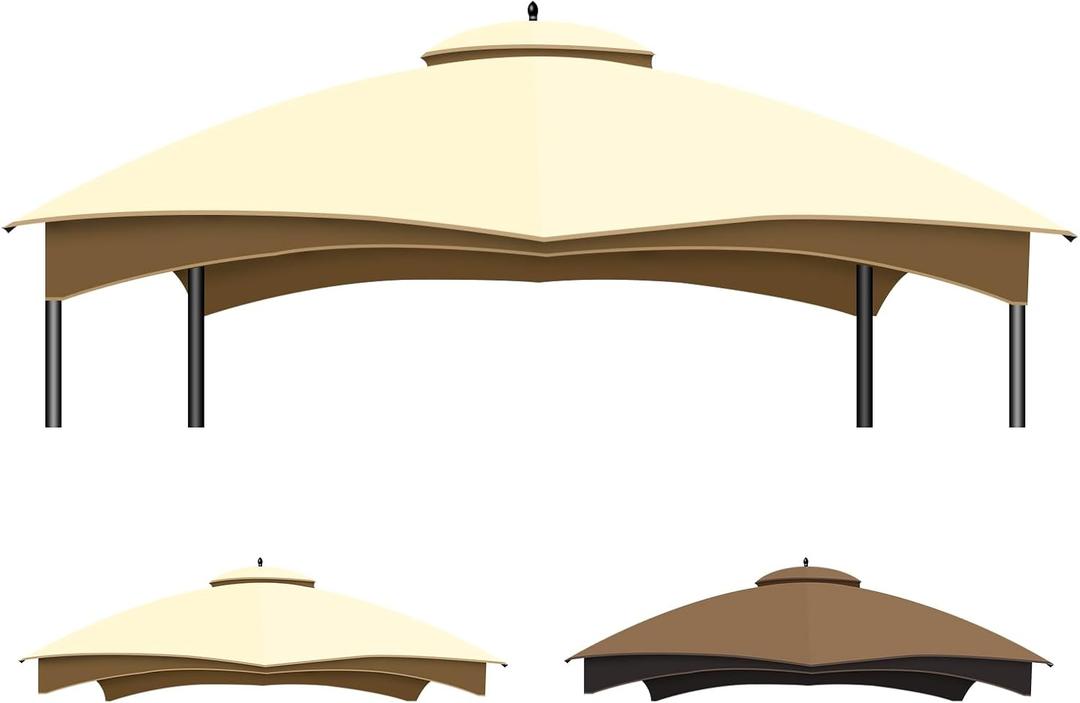 KILAKILA 10x12 Replacement Canopy Top for Patio Gazebo, Waterproof & UV Protection Tent Cover, Fits Outdoor,Garden and Backyard (Off-White+Khaki)