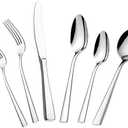 faderic Cutlery Set, 24 Piece Stainless Steel Silverware Set With Soup Spoons for 4, Flatware Set, Silver