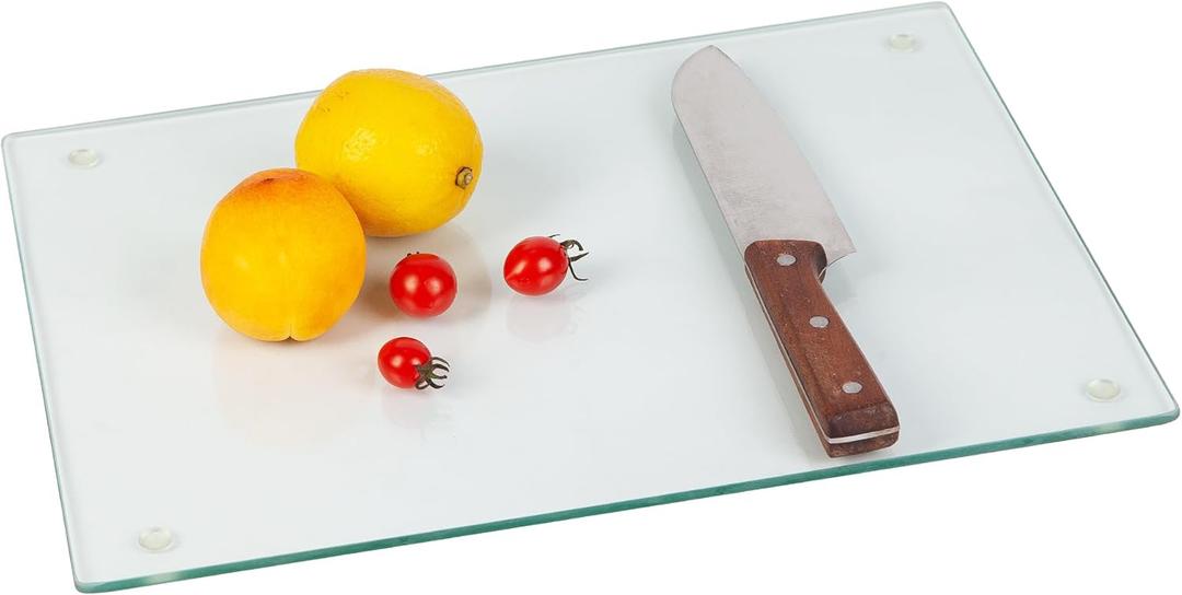 Murrey Home Glass Cutting Board for Kitchen Counter, Tempered Glass Chopping Boards Dishwasher Safe, Small Clear Countertop Tray, Scratch Resistant, Heat Resistant, Non Toxic, Clear, 16"x12" (15.7"L x 11.8"W)
