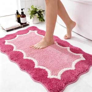 Cute Scalloped Rose Pink Bathroom Rugs Mat,Non Slip Absorbent Quick Dry Bath Mats for Shower Room,Microfiber Bath Mats for Bathroom Floor Washable Carpet for Shower Tub Sink Bedroom,20"x32" (1'8" x 2'8" (Rectangular))