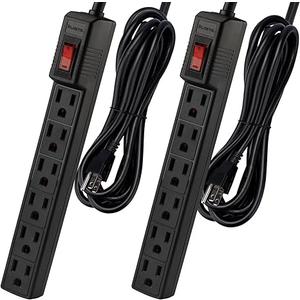 Power Strip Surge Protector 10 FT - 6 Outlets Surge Protector, 1875W/15A 90 Joules, Overload & Surge Protection, Wall Mount for Home Office, ETL Listed Black, 2 Pack