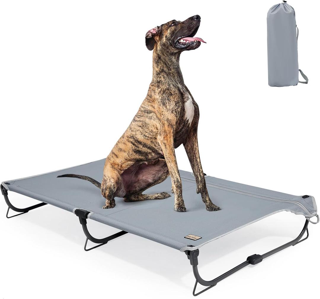Daisy Cot, XL Foldable Elevated Dog Bed, Portable Raised Outdoor Folding Dog Cots, Cooling, Chew Proof, Waterproof, Heavy Duty Up to 160 lbs for Camping/Home, Grey, 49"x 33"x7"  