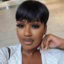 Pixie Cut Wig for Black Women Human Hair Short Human Hair Wigs Mommy Hair None Lace Front Wig 180% Density Short Layered Wigs with Bangs for Daily Wear Natural Color (1B)