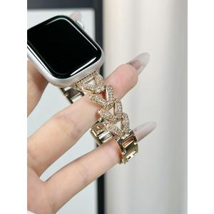 Watch Bands Compatible with Apple Watch Band 38mm 40mm 41mm 42mm(Series 10) iWatch SE Series 10/9/8/7/6/5/4/3/2/1,Slim Heart Shaped Metal Bracelets with Rhinestones for Women