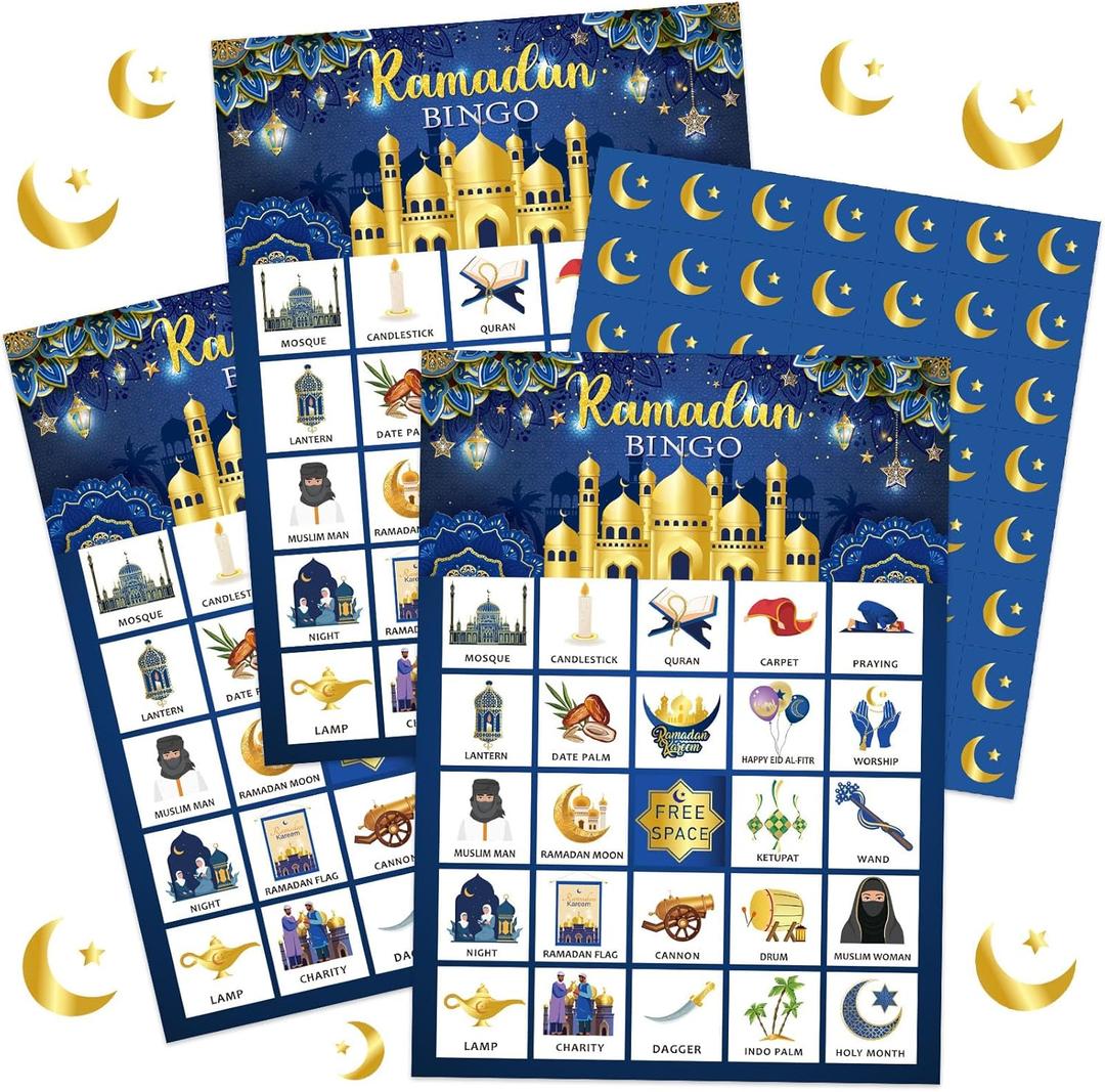 Liliful 35 Pcs Eid Al Adha Bingo Games 24 Players Eid Mubarak Bingo Cards Ramadan Party Favors for Boys Girls Adults Family Classroom Activities Muslim Festival Party Games Supplies
