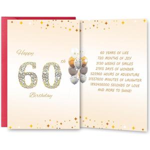 3 x 60th Birthday Card Gift for Women Men, Happy 60th Birthday Diamond Card Decorations, Funny 60 Years Old Birthday Gift for Husband Wife Mom Dad Sister Friends