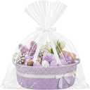 Colingmill Mother's Day Woven Gift Basket Empty for Women with Handles Ribbons Bow Tie Bag, Decorative Woven Gift Basket for Mom, Rope Storage Box Home Decor(14 x 10 x 5.5 Inch,Light Purple White)