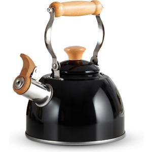 ROCKURWOK Tea Kettle, Tea Pot with Cool Touch Ergonomic Handle, Teapot Food Grade Stainless Steel, Tea Kettle Stovetop, Kettle Teapot, Whistling Tea Kettle, Small Tea Pot, 1.6 Quart (Black)