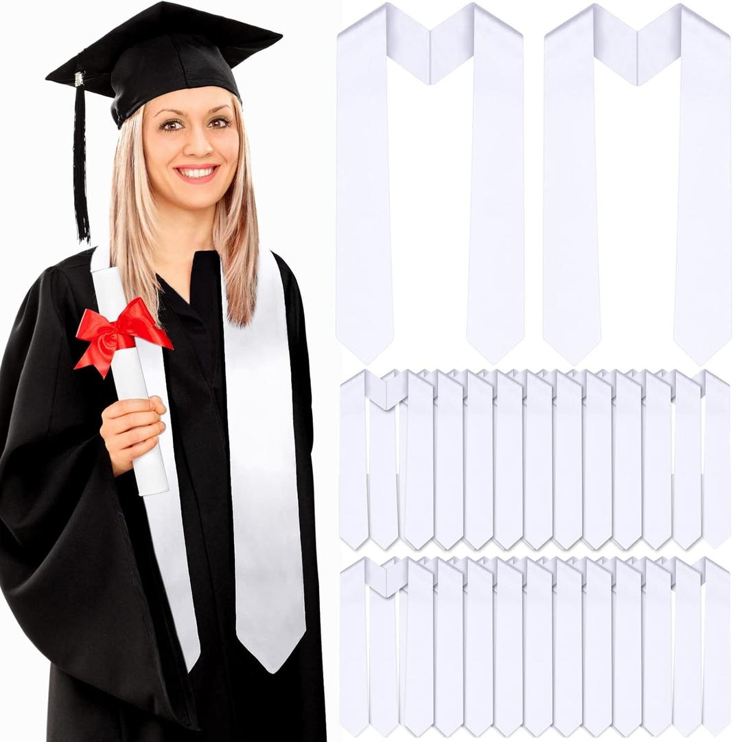 Giegxin 50 Pcs Unisex Graduation Stoles Bulk Adult Sublimation Blank Plain Sash Grad Satin Honor Stole