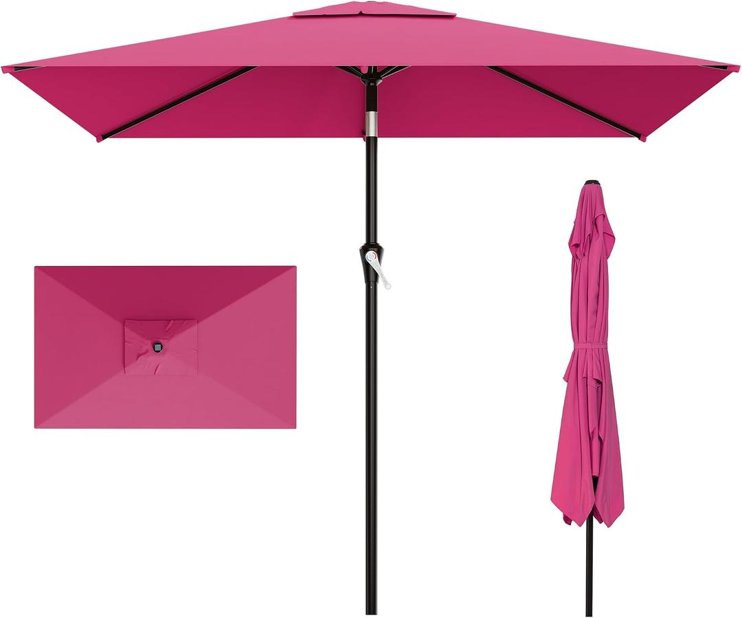 AreShark 6.5' x 10' Rectangular Patio Umbrellas for Outdoor, Outdoor Table Umbrella, Large Outdoor Patio Umbrellas with 6 Sturdy Ribs for Pool, Garden, Deck & Market (Rose Pink)